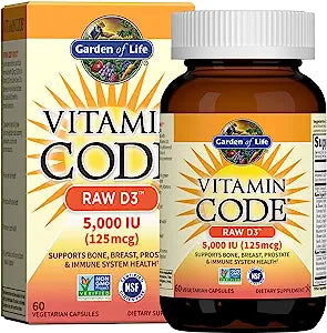 Garden of Life Vitamin D, Vitamin Code Raw D3, Vitamin D 5,000 IU - 60 Tabs