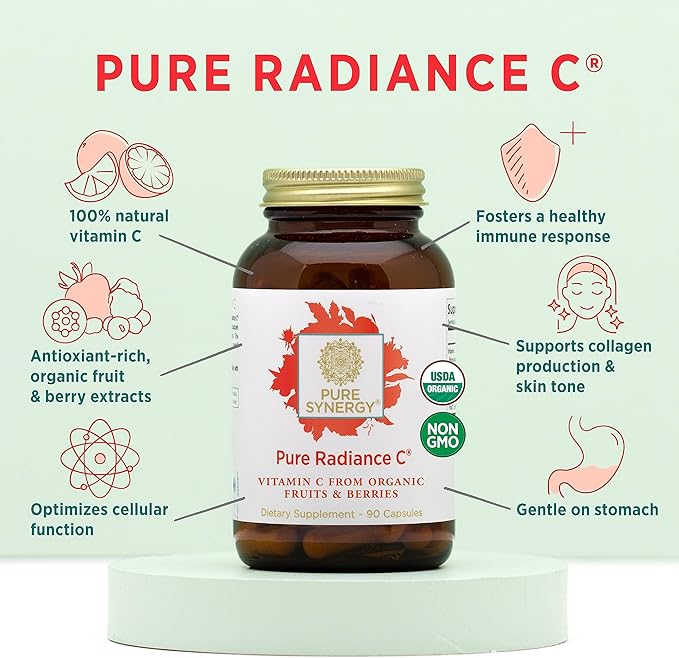 PURE SYNERGY Pure Radiance C | Organic Vitamin C Capsules | 100% Natural, Whole Food, Non-GMO - 90 tabs